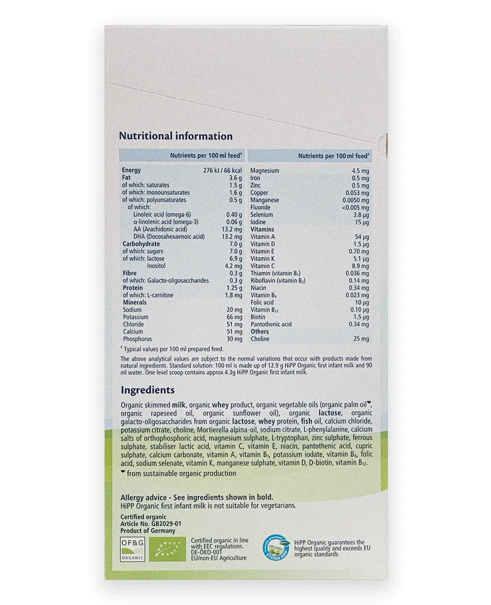 HiPP UK Stage 1 Organic Combiotic First Infant Milk Formula (800g)